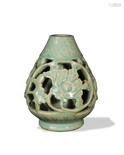 Chinese Longquan Celadon Pierced Vase, Yuan Dynasty