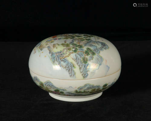 Chinese Famille Rose Landscape Box, Republic