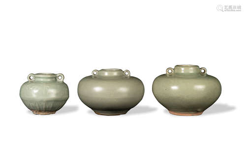 Three Chinese Longquan Celadon Jars, Yuan Dynasty