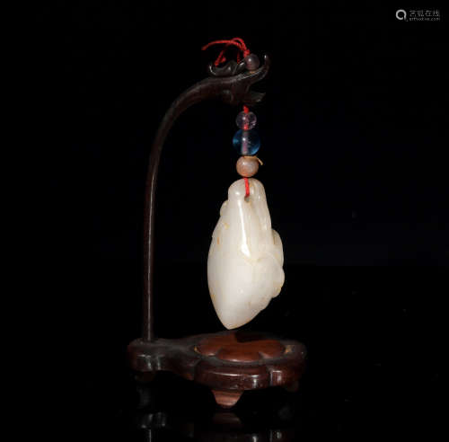 Chinese White Jade Toggle with Stand, 19th Century