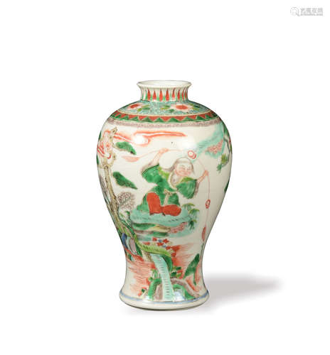 Chinese Wucai Landscape Meiping Vase, Kangxi