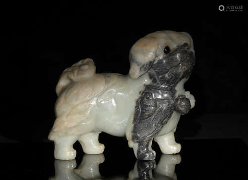 Chinese Black and White Jade Dog, 19th Century