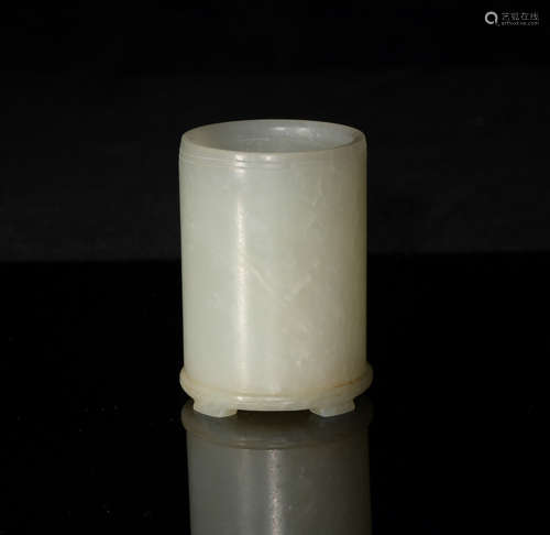 Chinese White Jade Brushpot, 19th Century