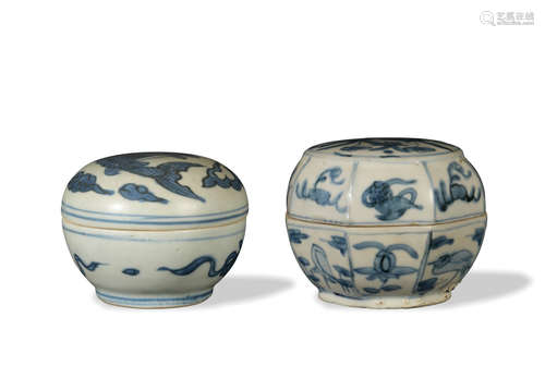 Two Chinese Blue and White Boxes, Ming Wanli