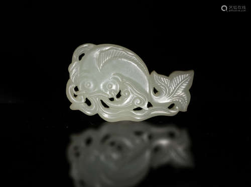 Chinese White Jade Catfish Plaque, 19th Century