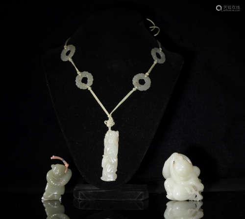 3 Chinese Carved Jade Boys, 19th Century