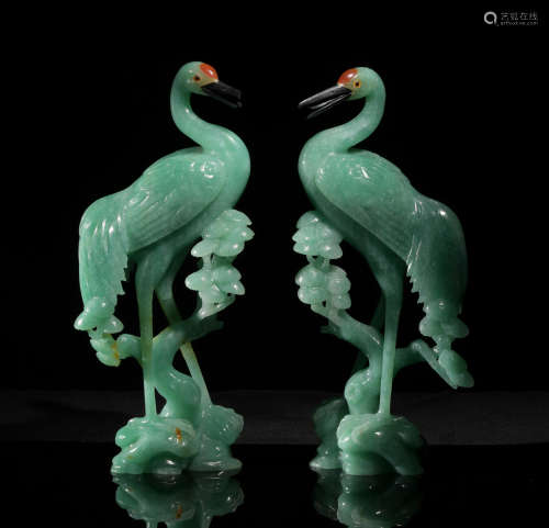 Pair of Chinese Aventurine Cranes, 19th Century