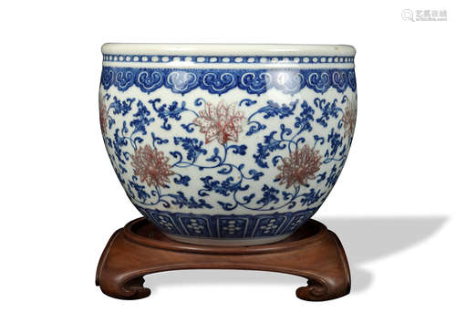 Chinese Underglaze Blue and Red Fishbowl, 18th Century