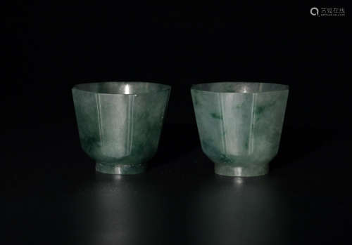 Pair of Chinese Octagonal Jadeite Cups, 19th Century