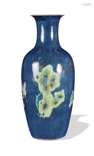 Chinese Blue Ground Wucai Vase, Late 19th Century