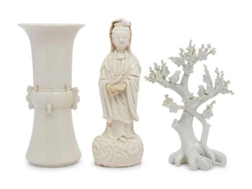 Three Blanc-de-Chine Porcelain Articles Height of tallest 10...
