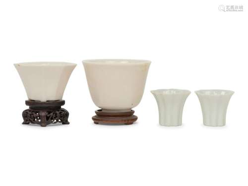 Four Blanc-de-Chine Porcelain Wine Cups The floriform exampl...