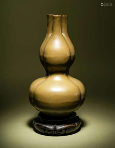 A Teadust Glazed Porcelain Triple-Neck Gourd Vase Height 9 1...