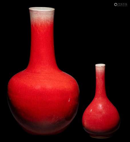 Two Sang-de-Boeuf Glazed Porcelain Vases Height of taller 14...