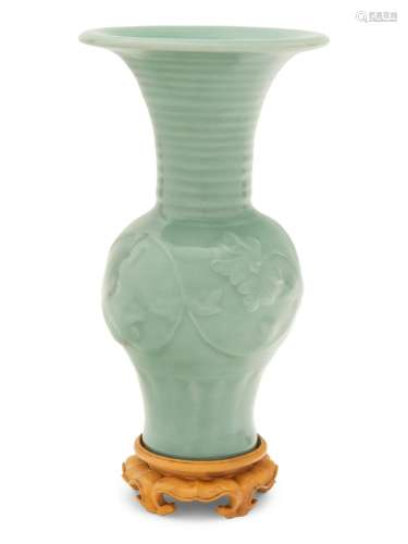 A Longquan-Style Celadon Glazed Porcelain Gu-Vase Height 8 3...