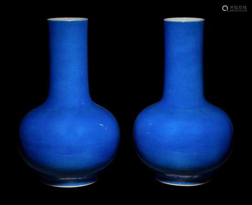 A Pair of Powder Blue Glazed Bottle Vases Height 17 in., 43....