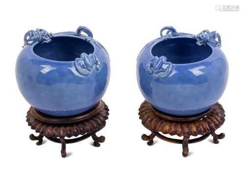 A Pair of Claire-de-Lune Glazed Porcelain Brush Washers Heig...