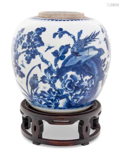 A Blue and White Porcelain Jar Height 7 1/2 in., 19 cm.