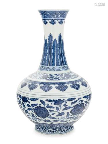 A Blue and White Porcelain 'Lotus' Vase, Shangping...