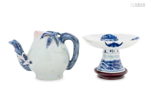 Two Blue and White Porcelain Articles Width of teapot 6 1/2 ...