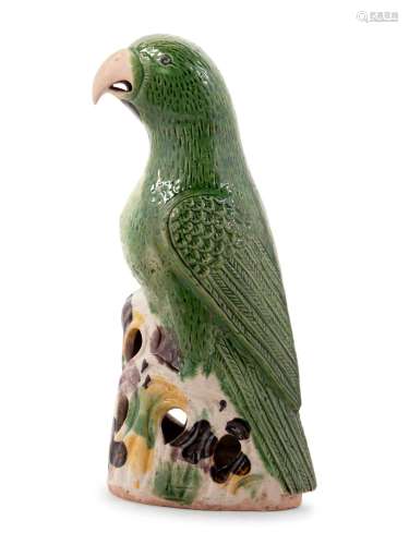 A Famille Verte Porcelain Figure of a Parrot Height 9 1/2 in...