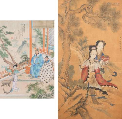 Two Chinese Paintings Depicting Ladies Larger image: Total h...