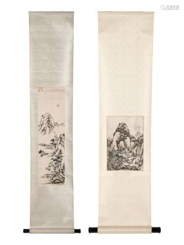 Two Chinese Hanging Scrolls Depicting Landscape Image of lar...