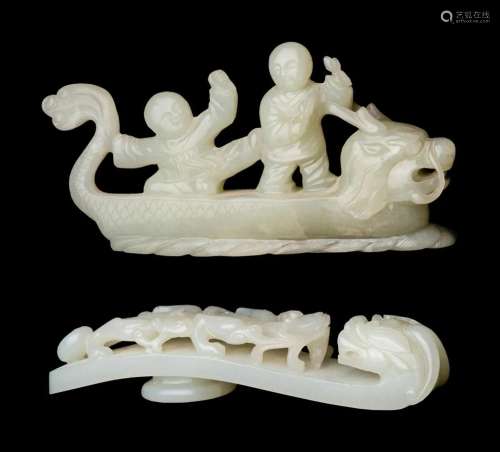 Two White Jade Carvings Length 5 1/2 in., 14 cm.
