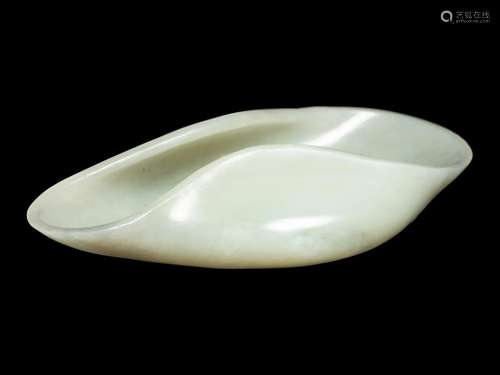 A Pale Celadon Jade 'Lotus Leaf' Water Coupe Lengt...