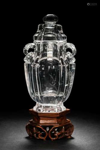 A Rock Crystal Hexagonal Vase and Cover Height 6 in., 15.2 c...