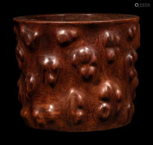 A Carved Huanghuali Brushpot, Bitong Height 7 1/2 x length 9...