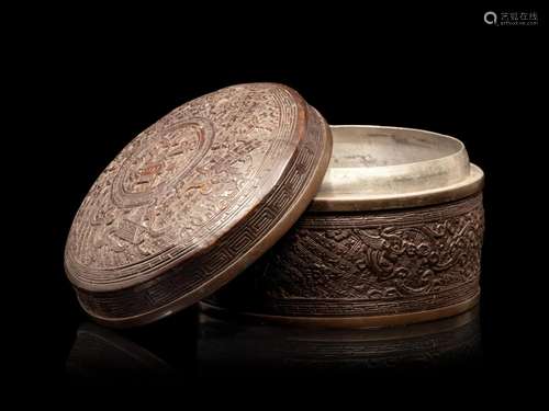 A Bronze Circular Box and Cover Diameter 5 1/4 in., 13.5 cm.