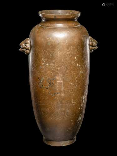 A Silver Wire Inlaid Bronze Vase Height 11 1/4 in., 28.5 cm.