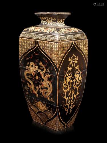 A Large Gilt Decorated Black Lacquered Stacking Box Height 2...