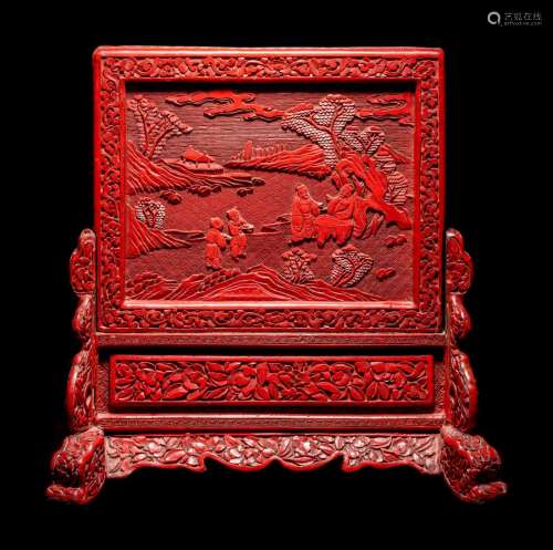 A Cinnabar Lacquer Table Screen Height 11 1/2 in., 29.2 cm.