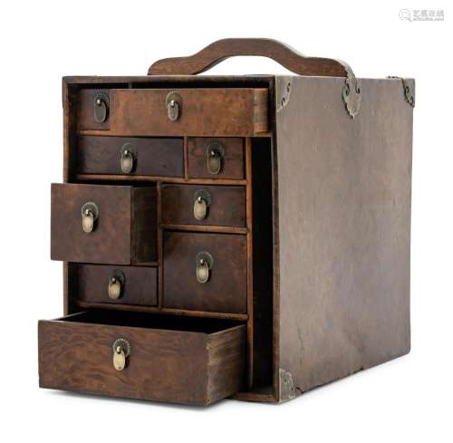 A Burlwood Portable Medicine Chest, Yaoxiang Height 12 x wid...