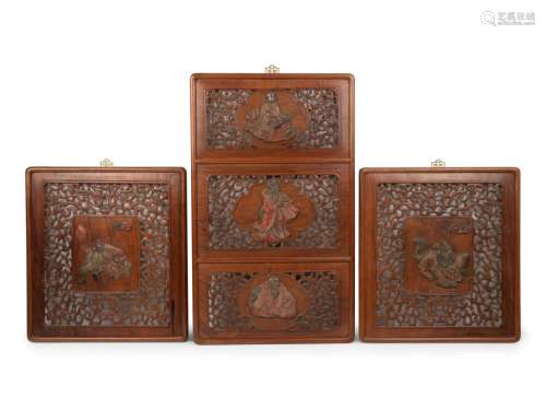 Three Carved and Reticulated Huanghuali Panels Height of lar...