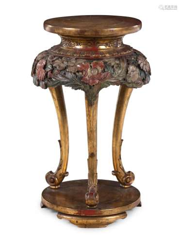 A Gilt and Polychrome Lacquered Carved Wood Stand, Huaji
