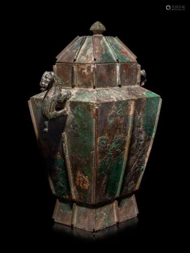 An Archaistic Bronze Covered Vessel, Fanglei Height 13 in., ...