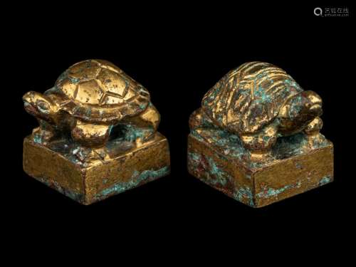 Two Gilt Bronze 'Tortoise' Square Seals Height of ...