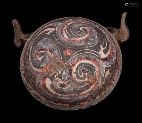 A Painted Pottery Tripod Vessel and Cover, Ding Diameter 9 1...