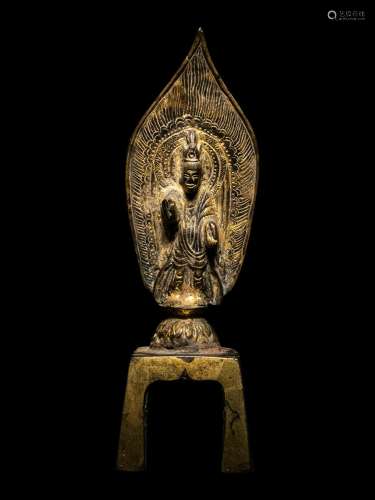 A Gilt Bronze Votive Figure of Standing Buddha Height 7 1/8 ...