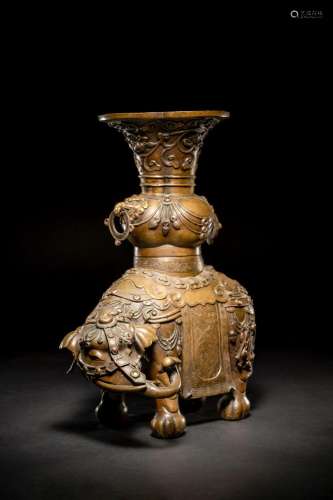 An Embellished Bronze Figure of an Elephant and Vase Height ...