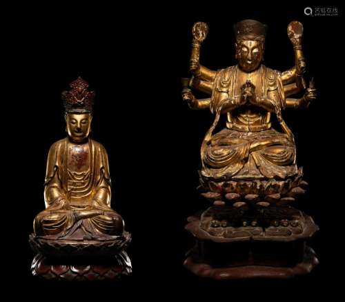 Two Vietnamese Gilt Lacquer Wood Buddhist Figures Height of ...
