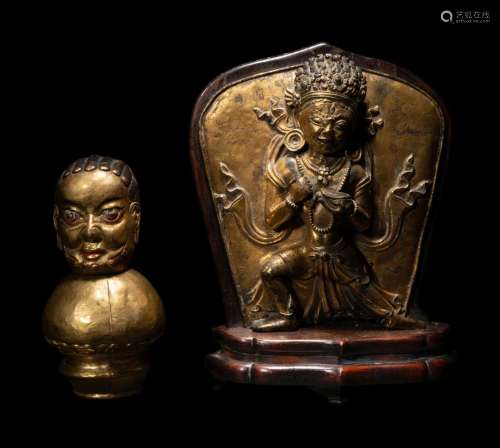 A Tibetan Gilt Bronze Repoussé Vajrapani Panel Height of pan...