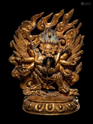 A Sino-Tibetan Gilt Bronze Figures of Hayagriva Height: 6 1/...
