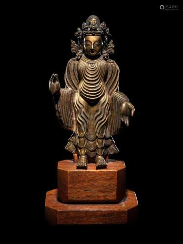 A Gilt Bronze Figure of Buddha Height overall 6 in., 15 cm; ...