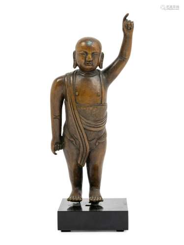 A Sino-Tibetan Bronze Standing Figure of Boy Buddha Height 9...
