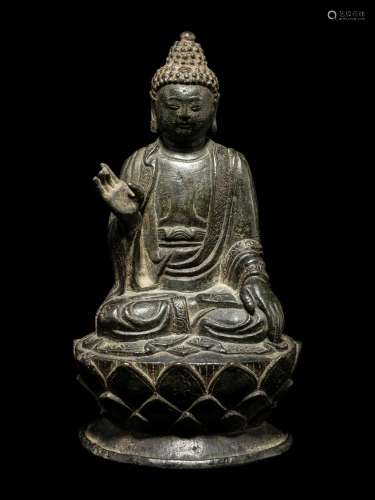 A Bronze Figure of Seated Buddha Shakyamuni Height 7 1/4 in....