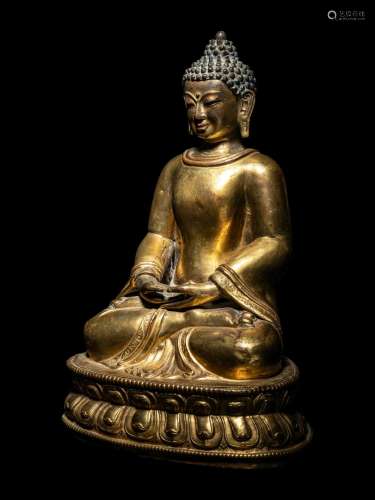 A Large Tibetan Gilt Bronze Figure of Seated Buddha Height 1...